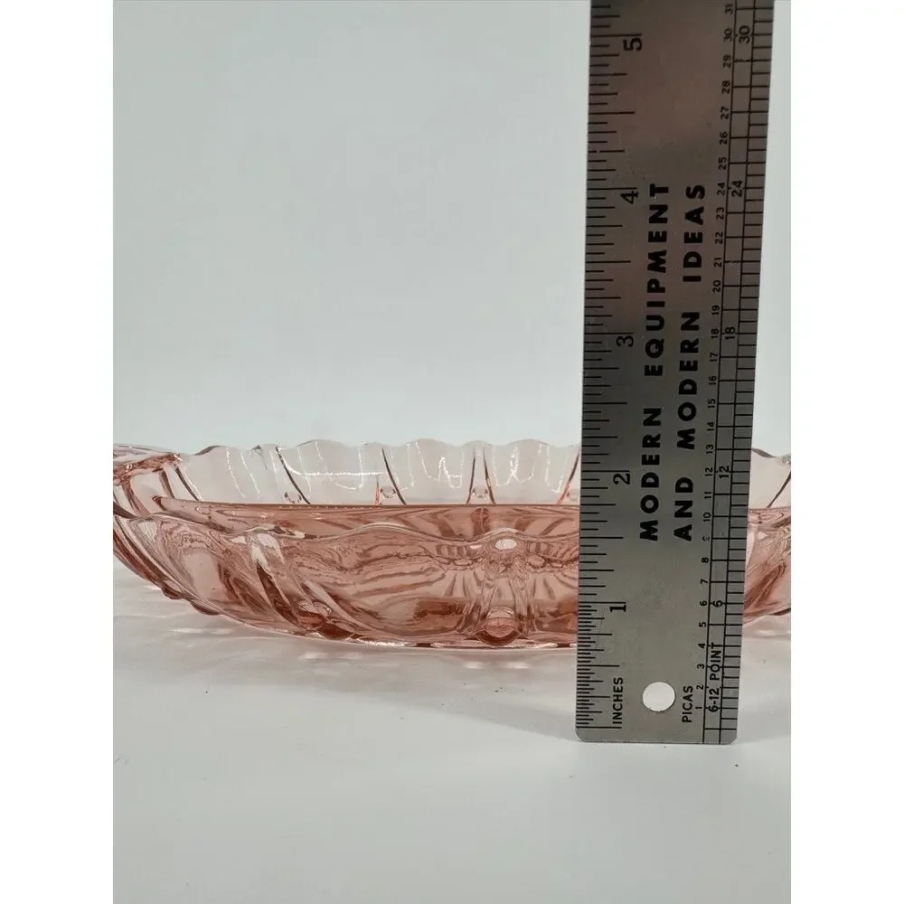 Vintage Anchor Hocking Pink Depression Glass Relish Dish Oval Handled Serving